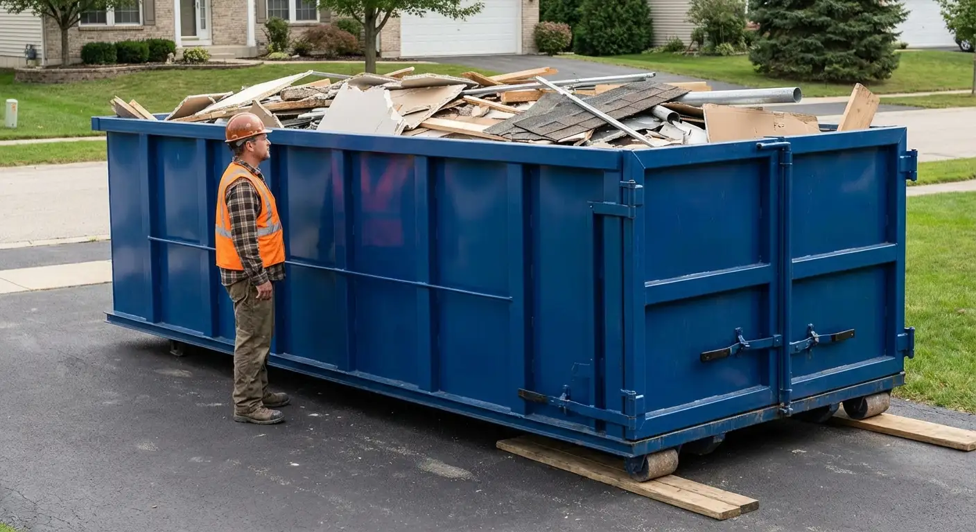 Dumpster loaded correctly to avoid overage fees in Chelsea, MA